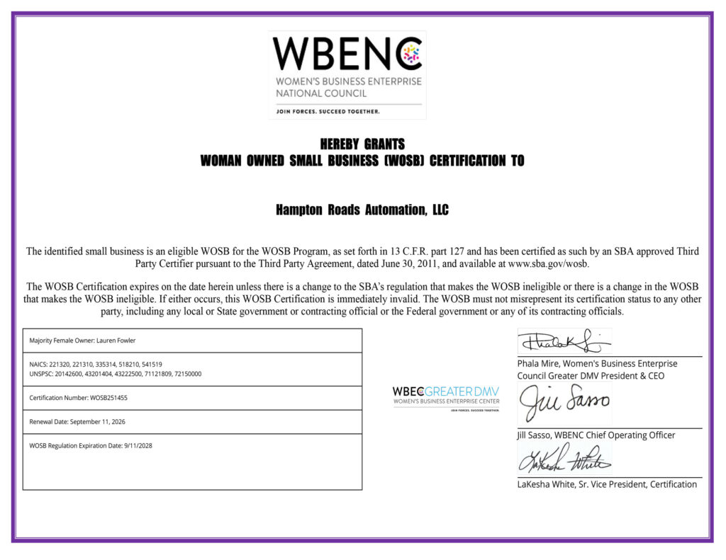 WOSB-Certification-9112025 - Hampton Roads Automation